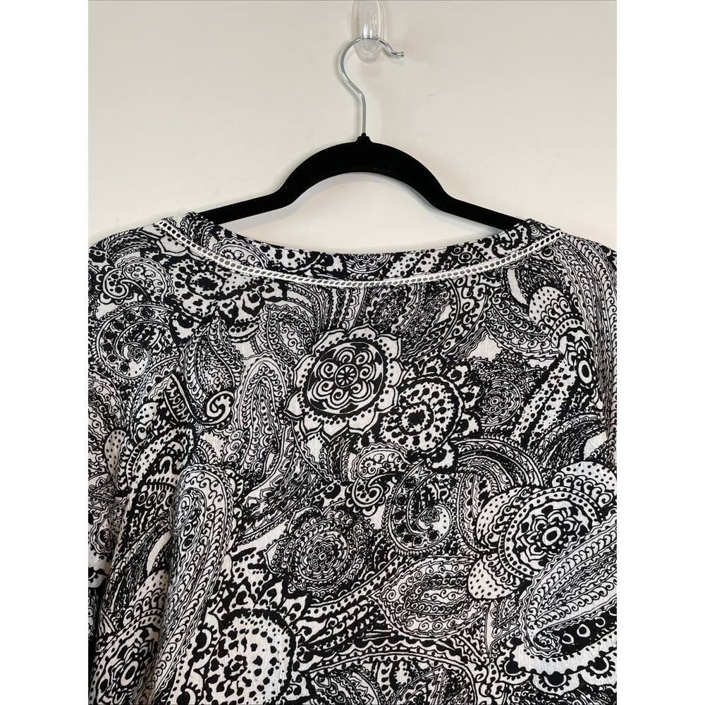 Kim Rogers Woman 3X Paisley Tunic Top Black White Tassel Boho Plus Blouse - Picture 7 of 10
